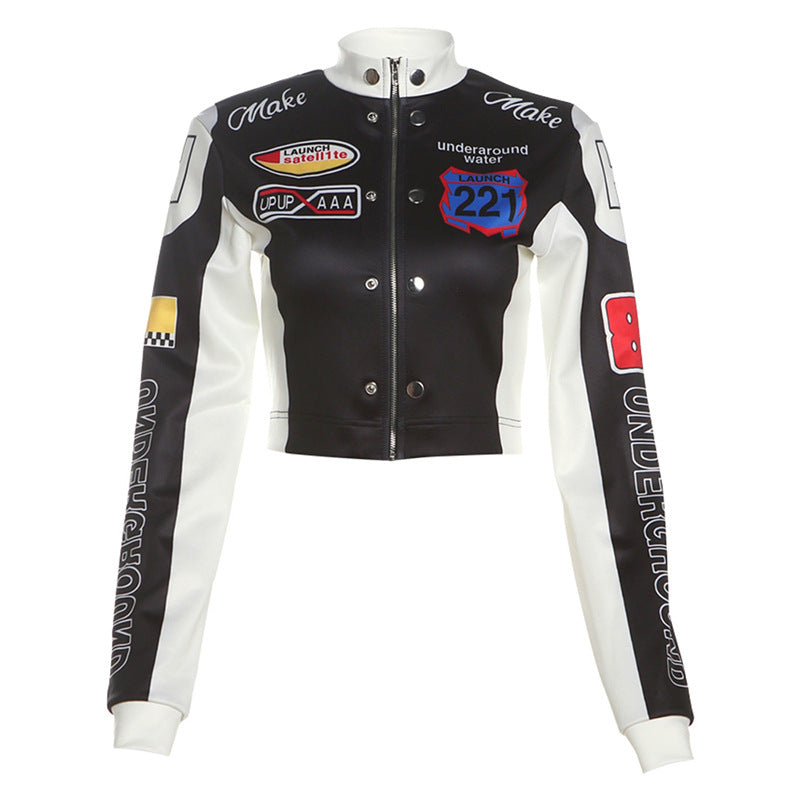 Women's Cropped Printed Long Sleeve Baseball Uniform Coat