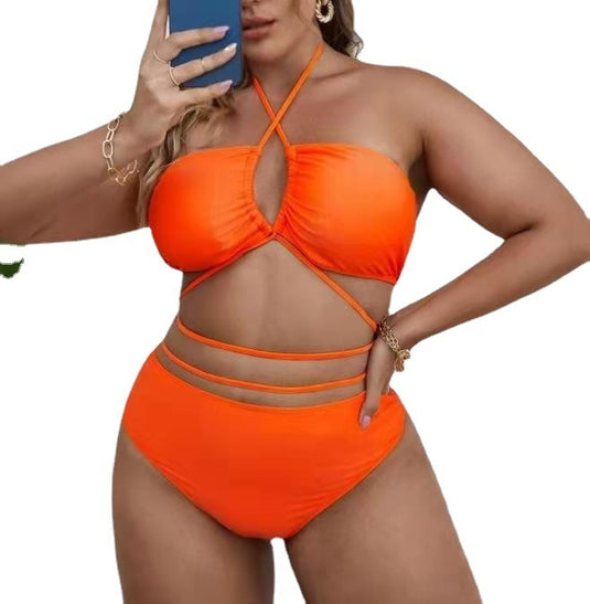 Translation missing: en.Plus Size Solid Color Split Ladies Bikini Set