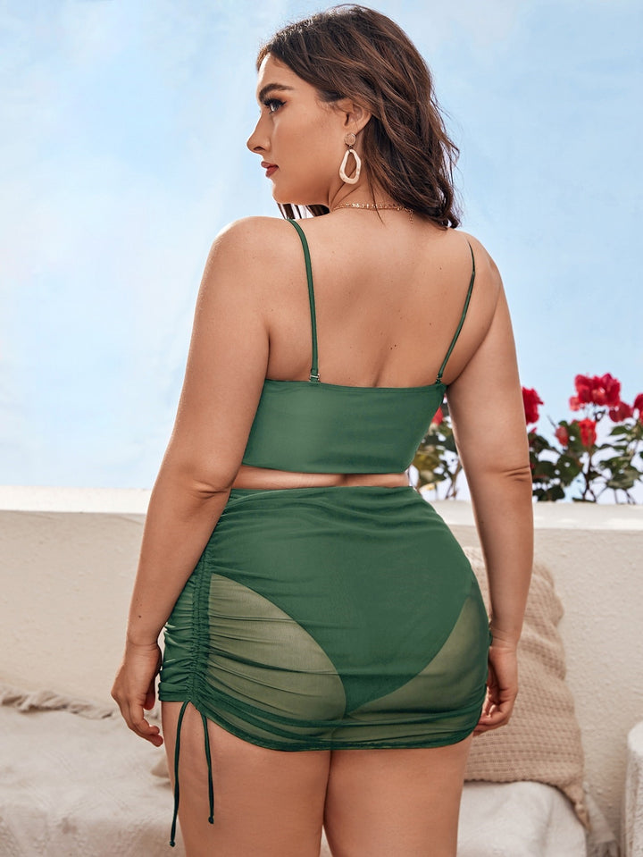 Translation missing: en.Pure Color Mesh Bikini Three-piece Set For Women