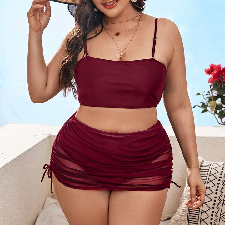 Translation missing: en.Pure Color Mesh Bikini Three-piece Set For Women