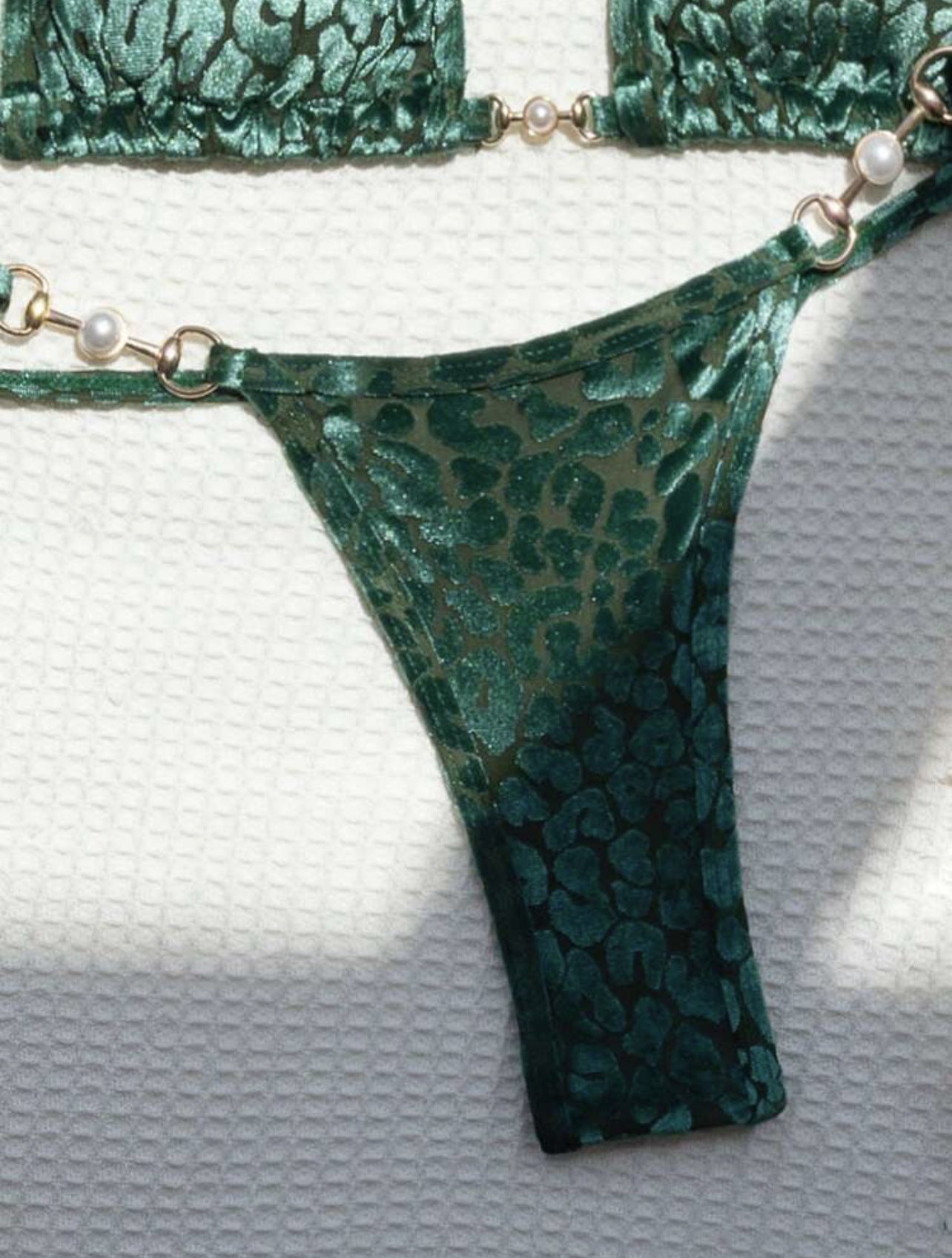 T-shaped Pearl Leopard Special Fabric Swimwear Swimsuit Bikini