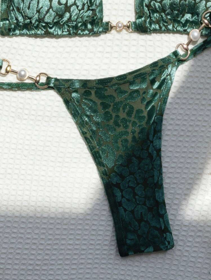 Translation missing: en.T-shaped Pearl Leopard Special Fabric Swimwear Swimsuit Bikini