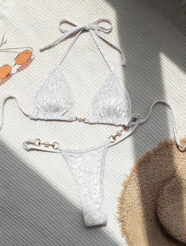 Translation missing: en.T-shaped Pearl Leopard Special Fabric Swimwear Swimsuit Bikini