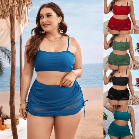 Translation missing: en.Pure Color Mesh Bikini Three-piece Set For Women