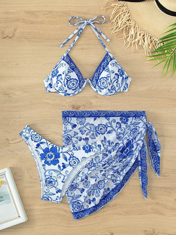 Translation missing: en.New Blue And White Porcelain Printed Bikini Sexy Adjustable Lace Up