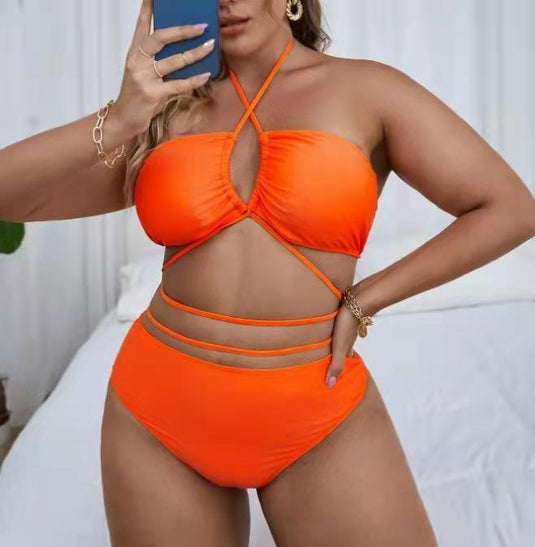 Translation missing: en.Plus Size Solid Color Split Ladies Bikini Set