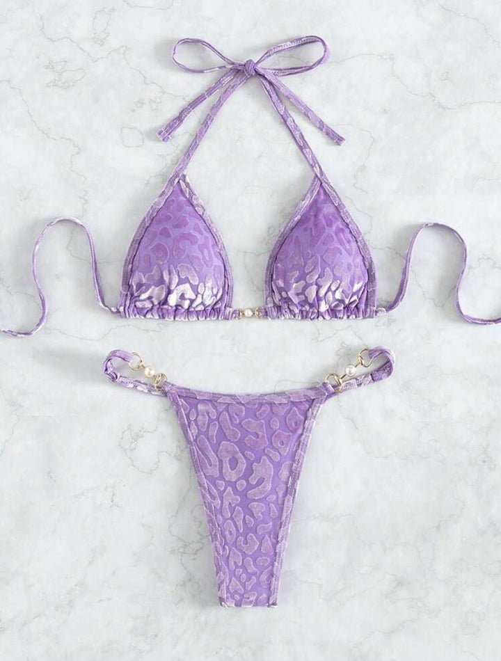 Translation missing: en.T-shaped Pearl Leopard Special Fabric Swimwear Swimsuit Bikini