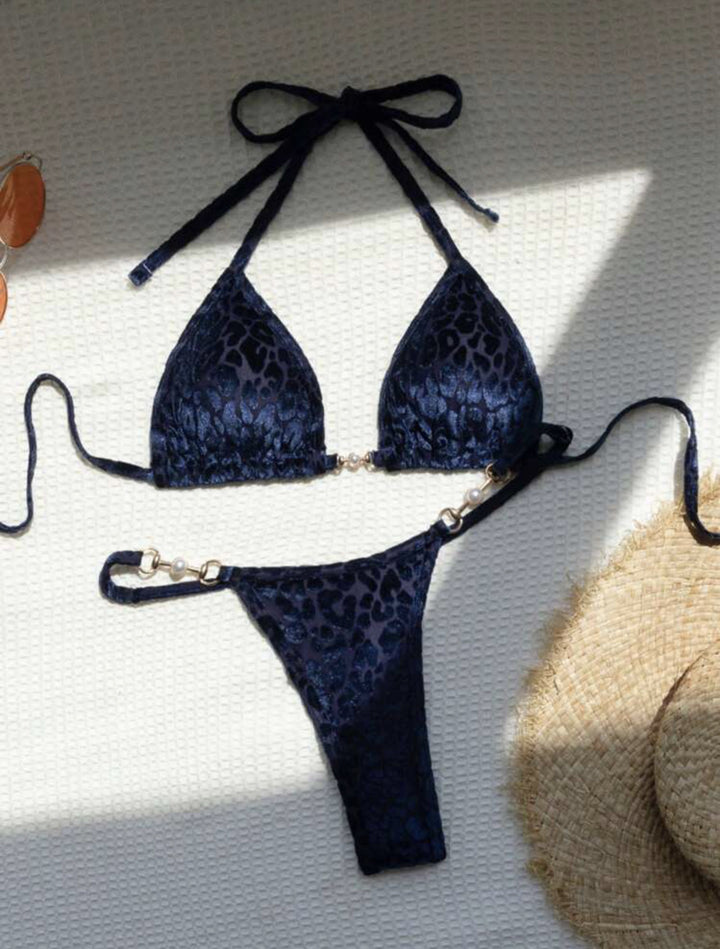 Translation missing: en.T-shaped Pearl Leopard Special Fabric Swimwear Swimsuit Bikini