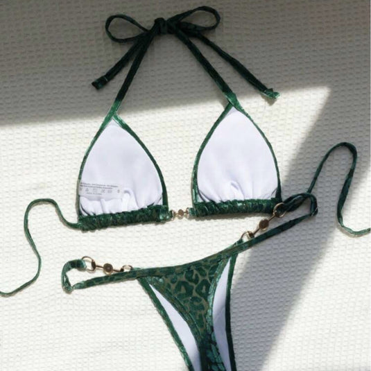 Translation missing: en.T-shaped Pearl Leopard Special Fabric Swimwear Swimsuit Bikini