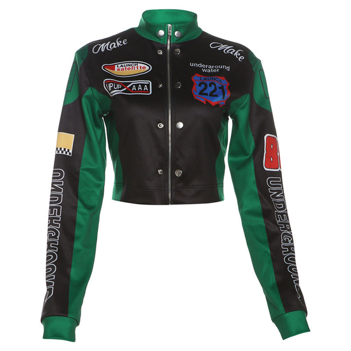 Translation missing: en.Women's Cropped Printed Long Sleeve Baseball Uniform Coat