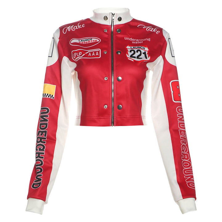 Translation missing: en.Women's Cropped Printed Long Sleeve Baseball Uniform Coat