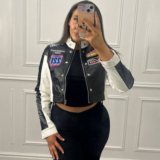 Translation missing: en.Women's Cropped Printed Long Sleeve Baseball Uniform Coat