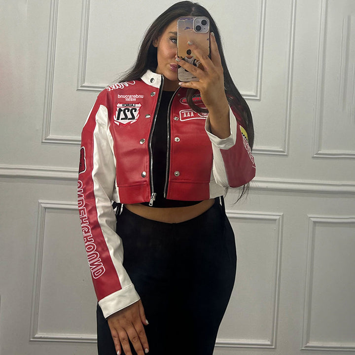 Translation missing: en.Women's Cropped Printed Long Sleeve Baseball Uniform Coat