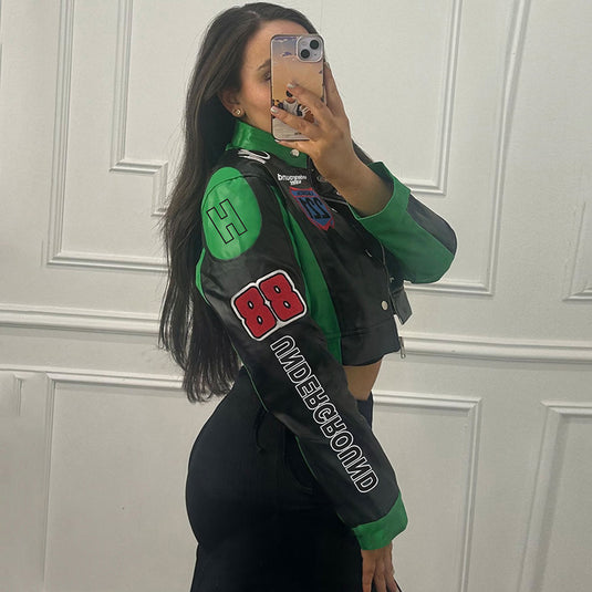 Translation missing: en.Women's Cropped Printed Long Sleeve Baseball Uniform Coat