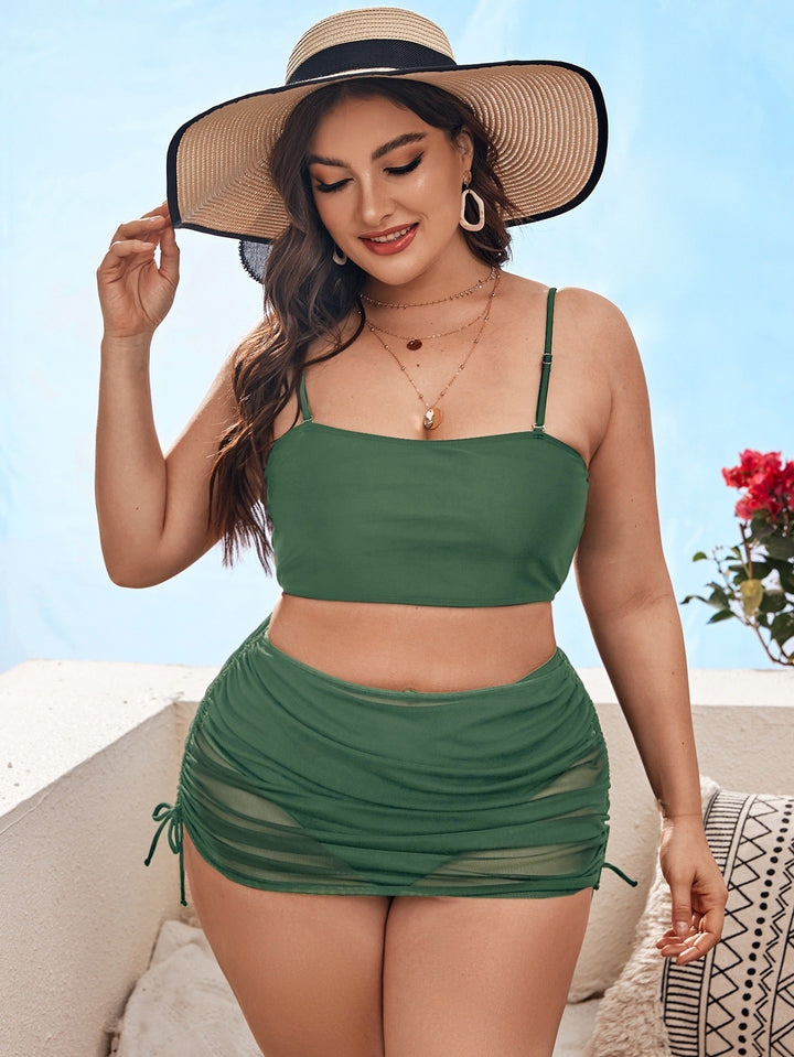 Translation missing: en.Pure Color Mesh Bikini Three-piece Set For Women