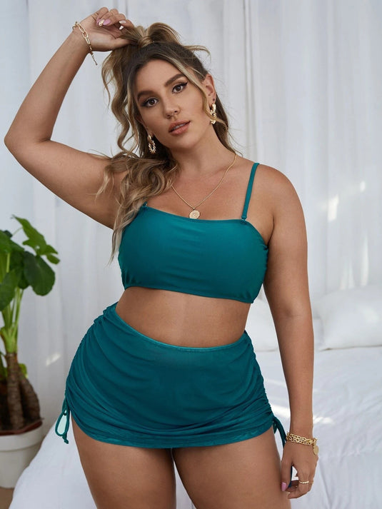Translation missing: en.Pure Color Mesh Bikini Three-piece Set For Women