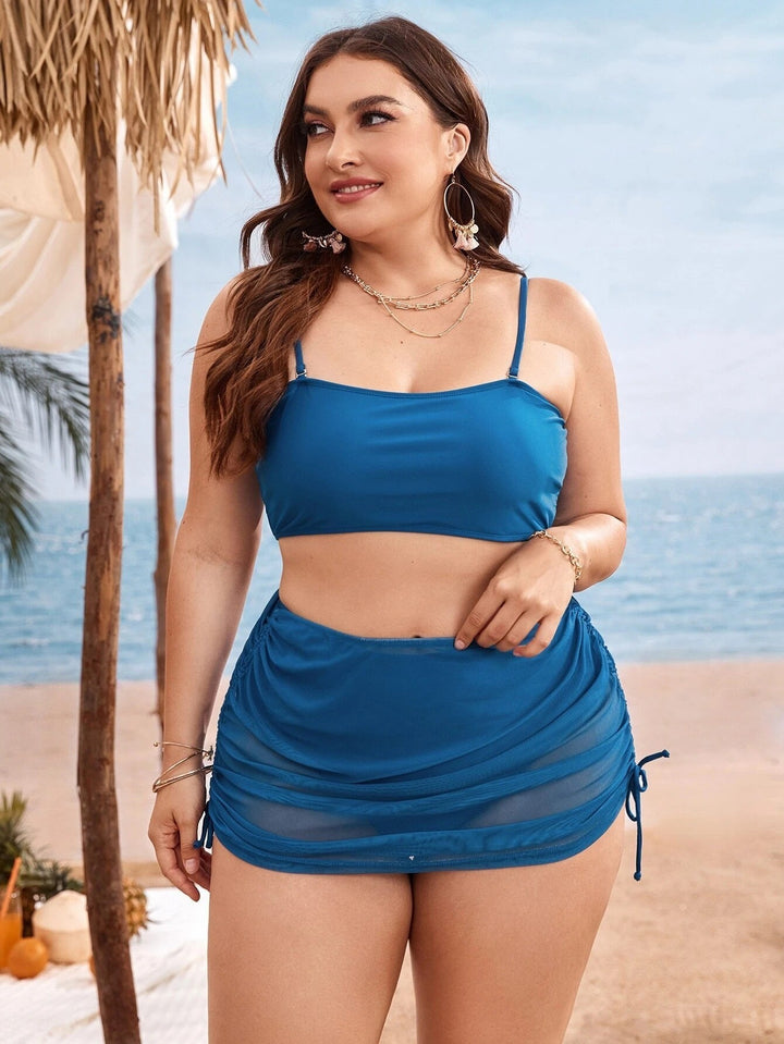 Translation missing: en.Pure Color Mesh Bikini Three-piece Set For Women