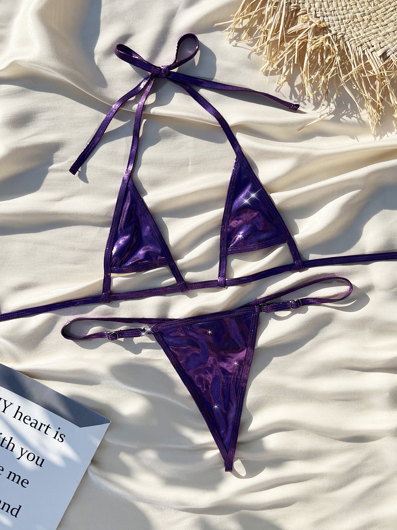 European And American Ladies Split Metal Pearlescent Lace-up Sexy Micro Bikini
