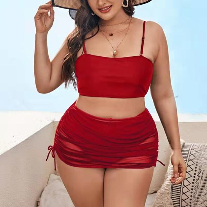 Translation missing: en.Pure Color Mesh Bikini Three-piece Set For Women
