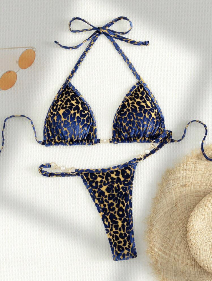 Translation missing: en.T-shaped Pearl Leopard Special Fabric Swimwear Swimsuit Bikini